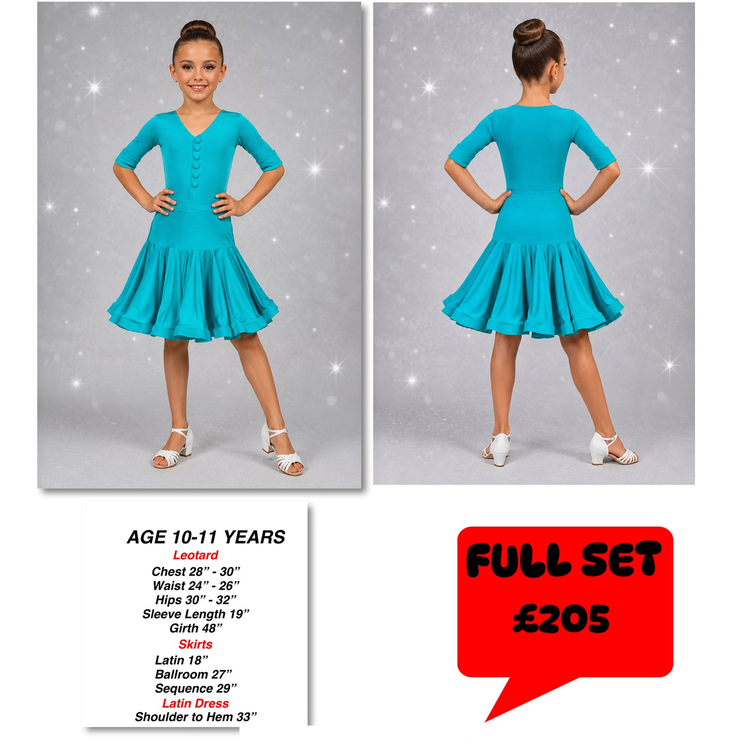 130J Teal Lycra Latin 2 Piece Set Competition Number Wallet & Decorative Pins & Matching Hair Flower **Everything included in Price when full set purchased**