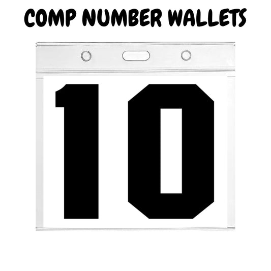 CLEAR NUMBER WALLETS 16cm x 13cm. 2 Holes for Safety Pins