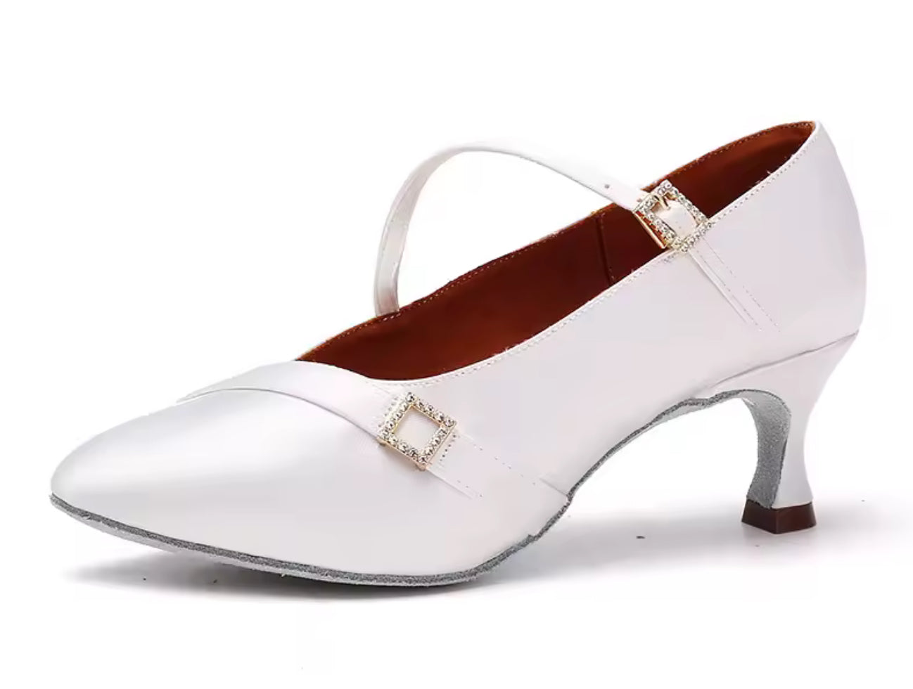 (3) TWD “LULAH” Ballroom Shoes. White Satin with 5.5cm Heel Diamanté Strap & Buckle. Shoes come Boxed Includes a “Black Shoe Bag” pair of plastic feet protectors to try Shoes on for Size, Fit & Comfort.