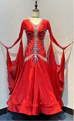 59B TWD PETITE Beautiful Red Competition Ballroom/Sequence Dance Dress. Stoning in AB, Light Siam & Jet. ❤️Showroom Appointments Available❤️