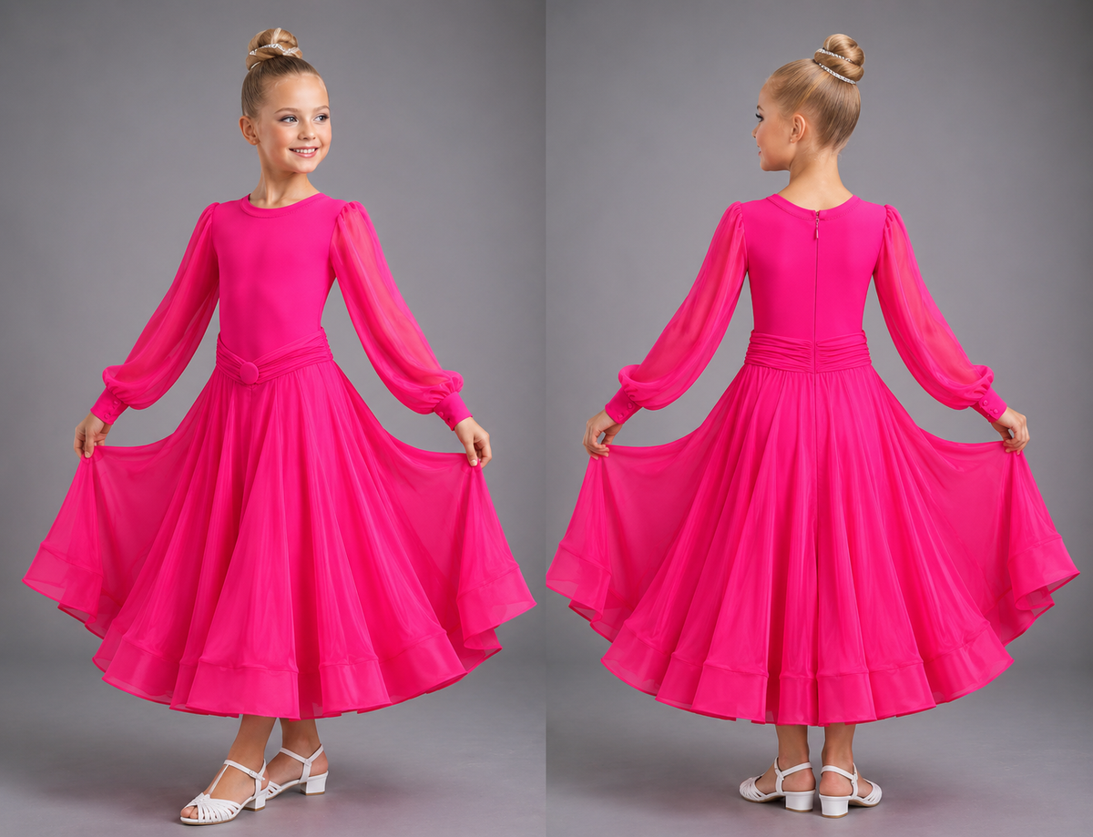 140J Flo Pink 1 Piece Ballroom Dress Competition Number Wallet & Decorative Pins & Matching Hair Flower **Everything included in Price when full set purchased**