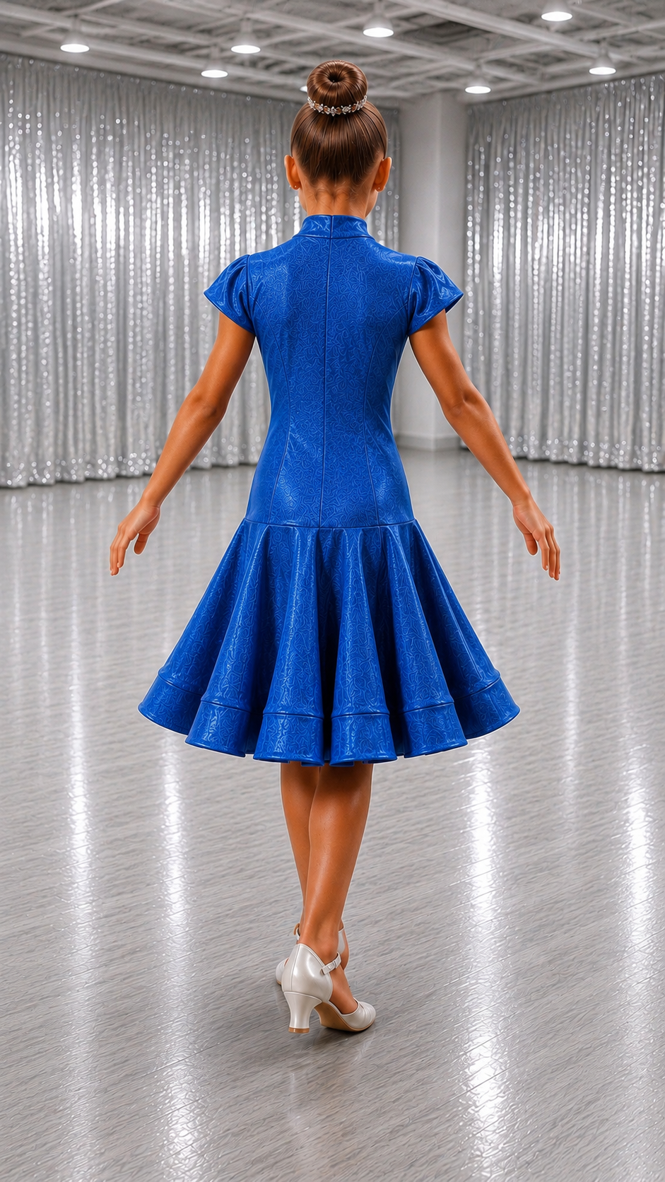 132J Metallic Royal Blue 1 Piece Latin Dress Competition Number Wallet & Decorative Pins & Matching Hair Flower **Everything included in Price when full set purchased**