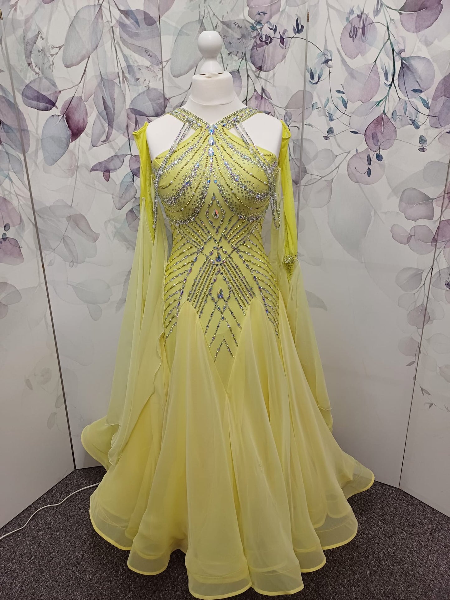 01210 Lemon Competition Ballroom Dance Dress. Beautifully stoned in AB, Night Starry Sky & Sunlight