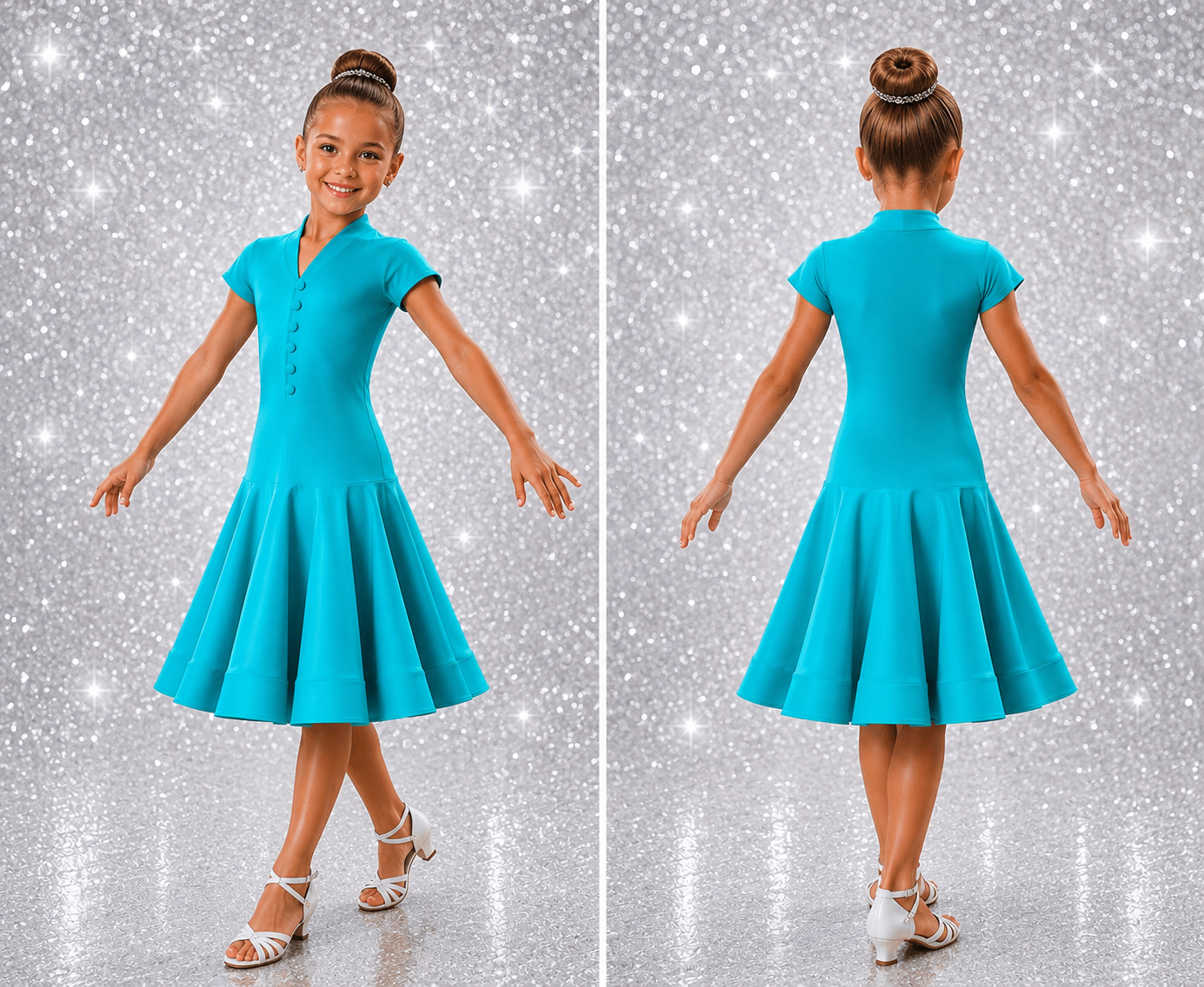 111J Teal Lycra 1 Piece Latin Dress Competition Number Wallet & Decorative Pins & Matching Hair Flower **Everything included in Price when full set purchased**
