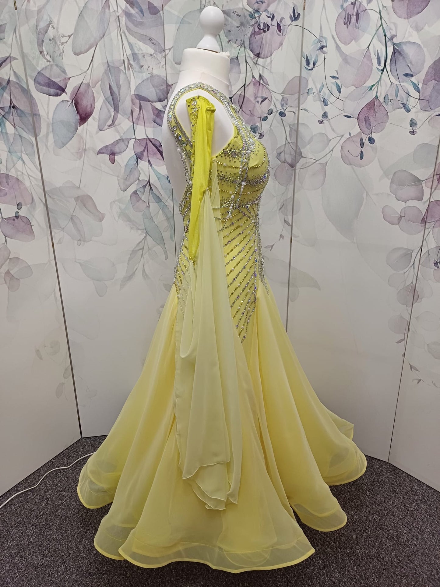 01210 Lemon Competition Ballroom Dance Dress. Beautifully stoned in AB, Night Starry Sky & Sunlight