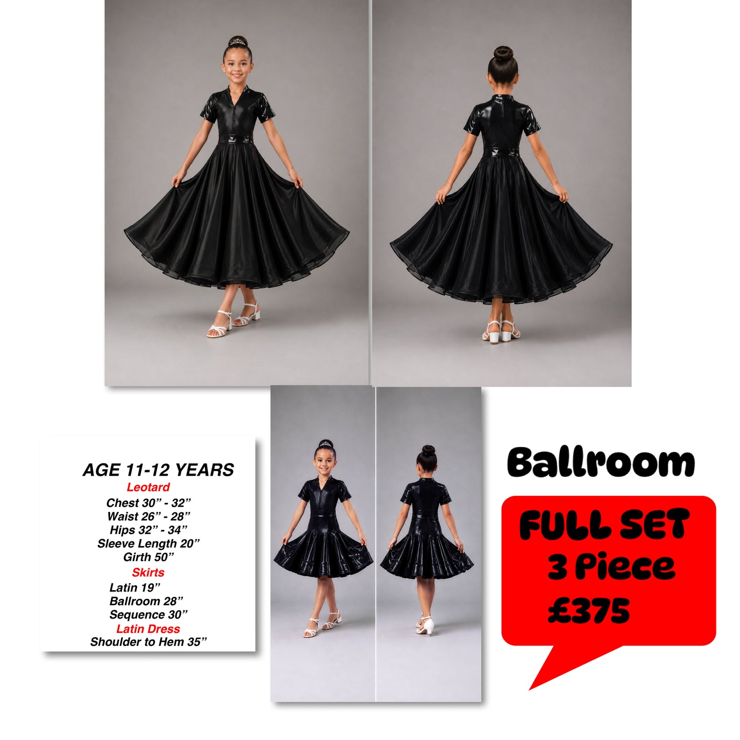 134J Black Metallic 3 Piece Set Competition Number Wallet & Decorative Pins & Matching Hair Flower **Everything included in Price when full set purchased**