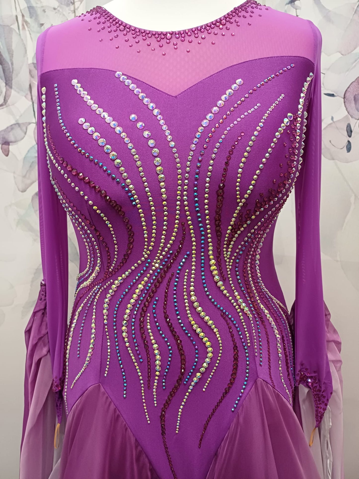 01150 Hot Magenta & White Ombre Competition Ballroom Dance Dress. High back to allow option to wear own Bra.