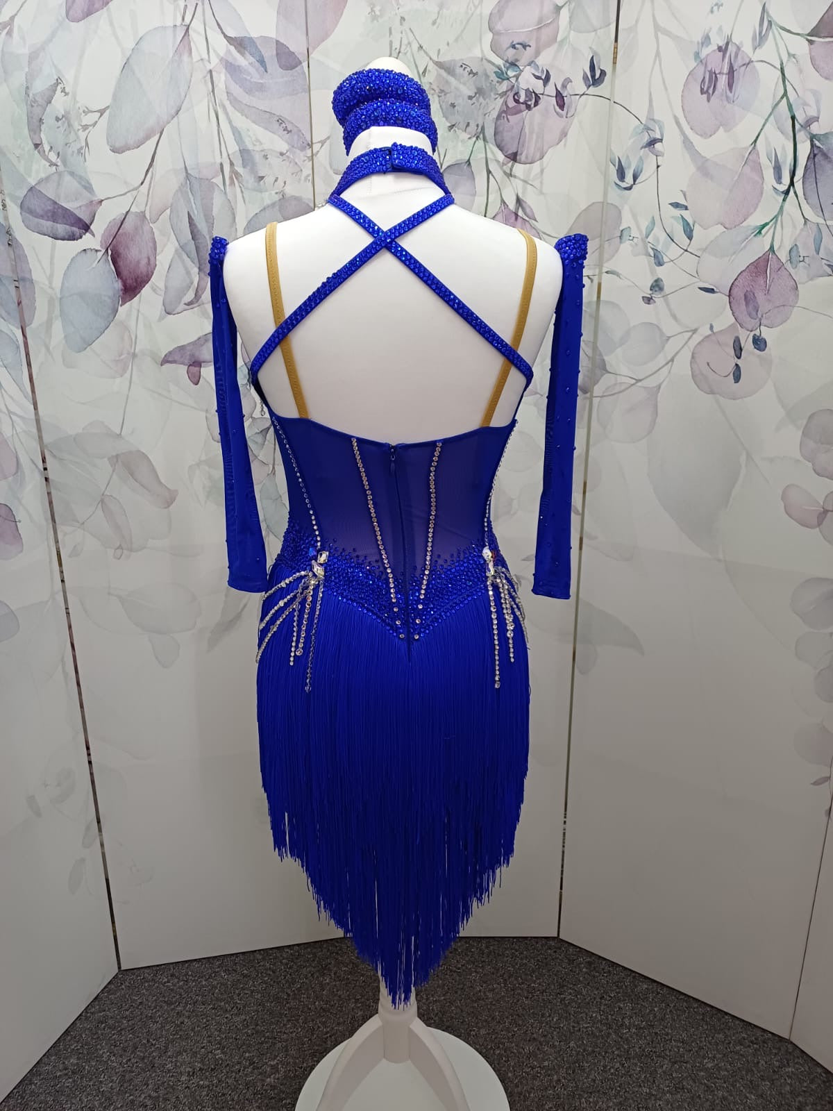 55L TWD ELITE Cobalt Blue Competition Latin Dance Dress. Stunning detailing throughout. Heavily stoned in Sapphire & AB. Cones with Stoned gloves & Accessories. ❤️Showroom Appointments Available❤️
