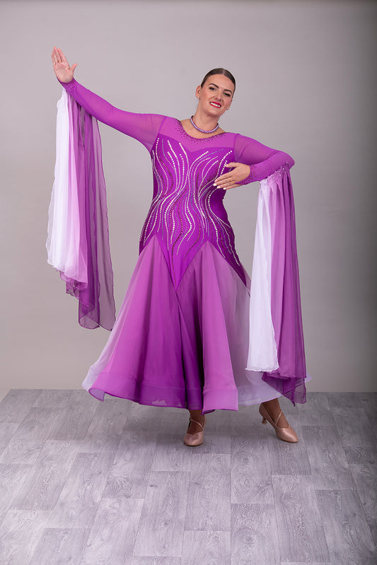 01150 Hot Magenta & White Ombre Competition Ballroom Dance Dress. High back to allow option to wear own Bra.
