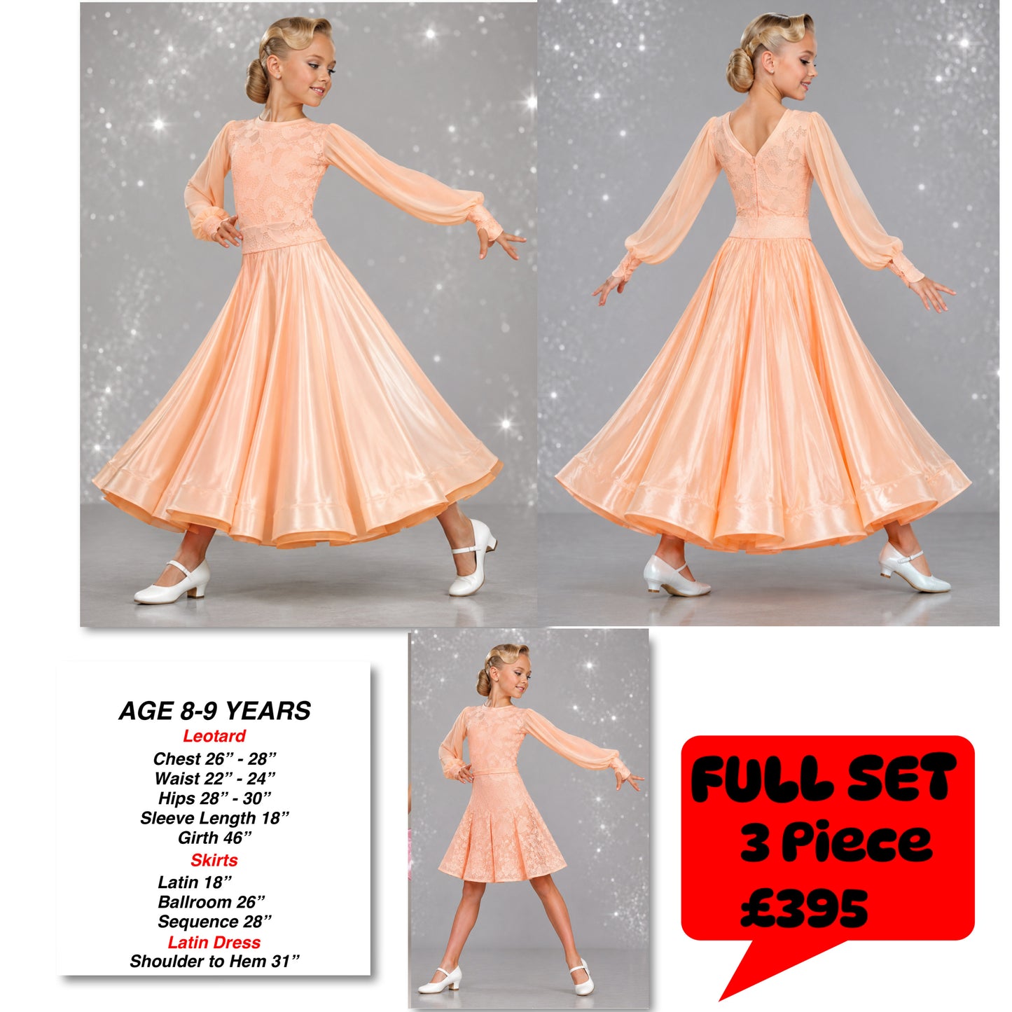 113J Peach CC Lace 3 Piece Set Competition Number Wallet & Decorative Pins & Matching Hair Flower **Everything included in Price when full set purchased**