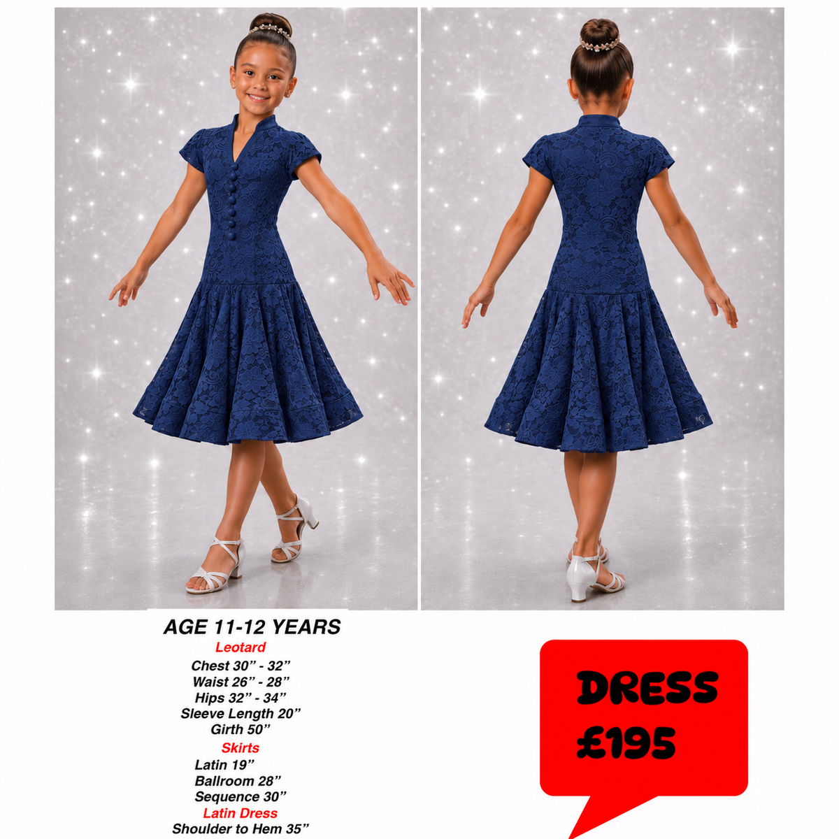 152J Navy Blue Lace 1 Piece Latin Dress Competition Number Wallet & Decorative Pins & Matching Hair Flower **Everything included in Price when full set purchased**