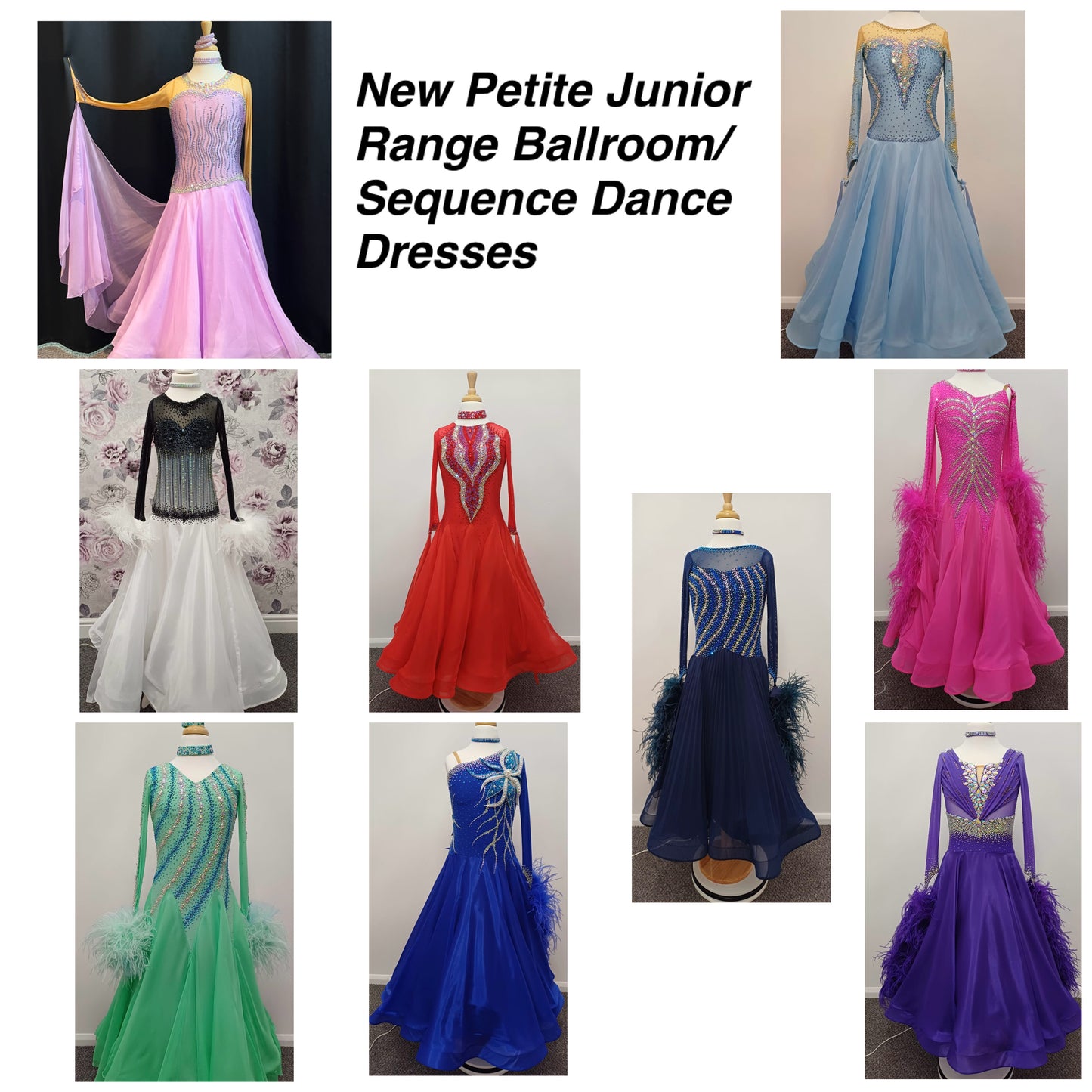 1024 Brand New Petite Ballroom/Sequence Dress Range. Designed & created for the Petite Junior Dancer. All information is included in the pictures.