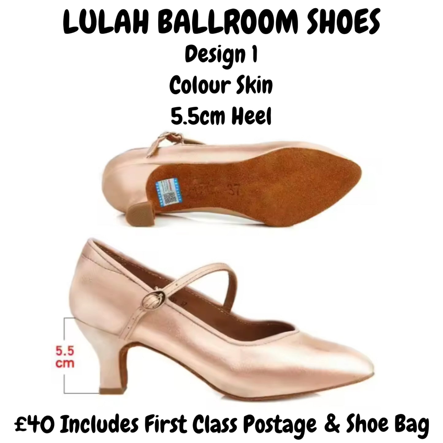 (10) TWD “LULAH” Ballroom Shoes. Flesh Colour 5.5cm Heel, Diamanté Buckle Detail. Shoes come Boxed & Includes a “Black Shoe Bag”plastic feet protectors to try Shoes for Size, Fit & Comfort. Suitable Wide Fit +1 size up