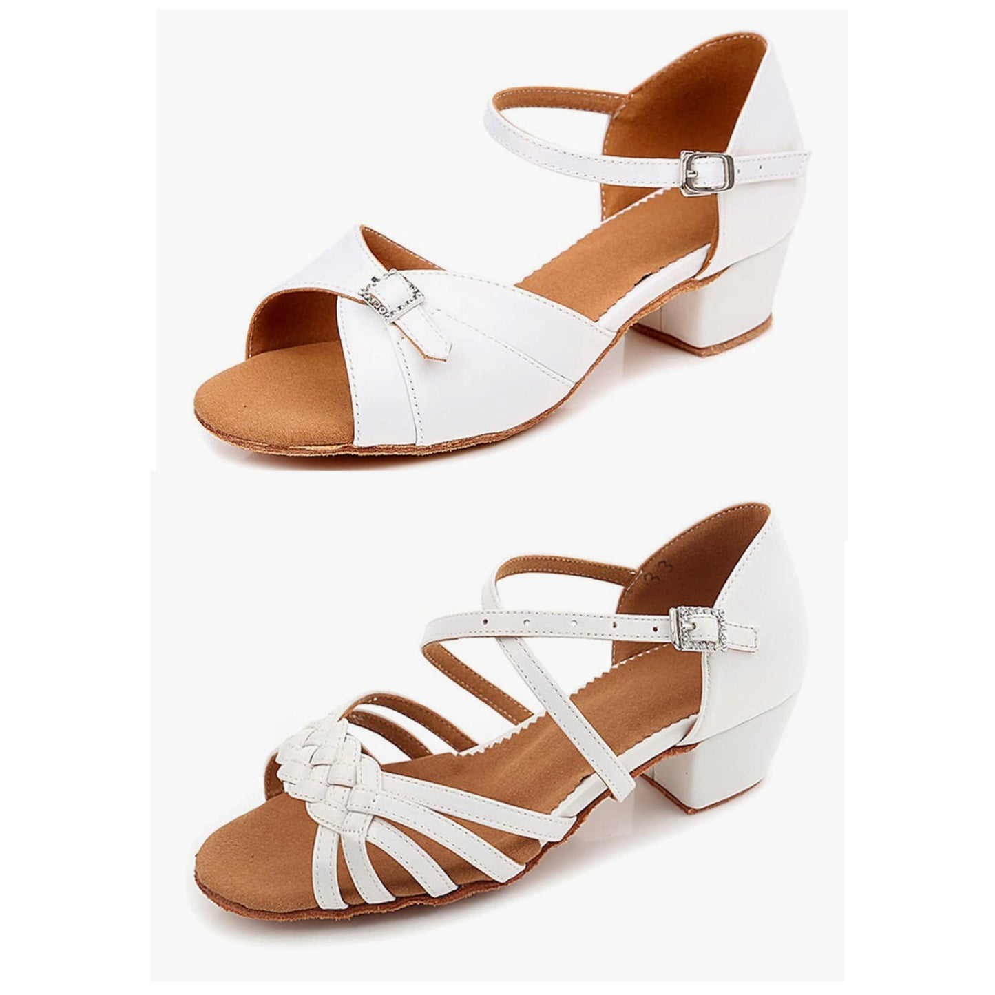 (4) TWD “LULAH” Children’s Ballroom Shoes. White Lattice Design or White with Diamanté Buckle Detail. Each Pair of Shoes comes Boxed & Includes a “Pink Shoe Bag” & pair of plastic feet protectors for trying the Shoes on for Size, Fit & Comfort.