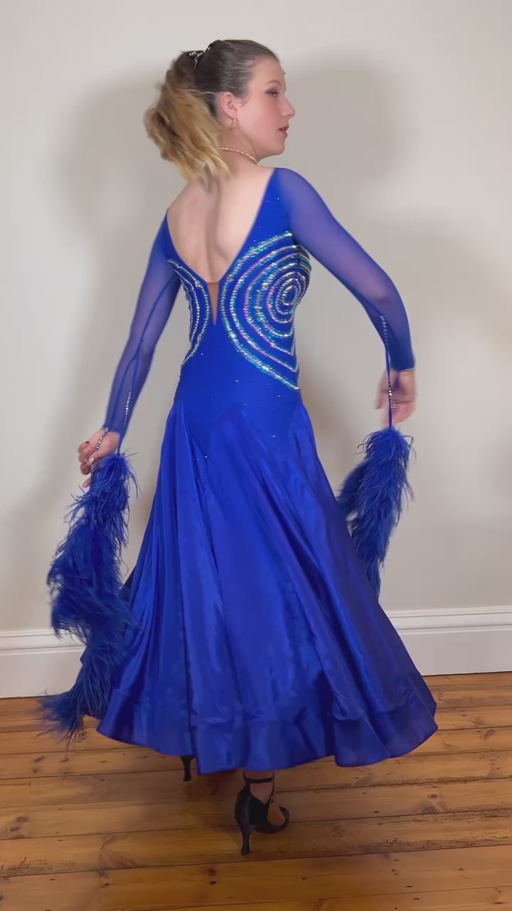 009 Bright Royal Blue Ballroom Dress. Blue AB stoning detail with