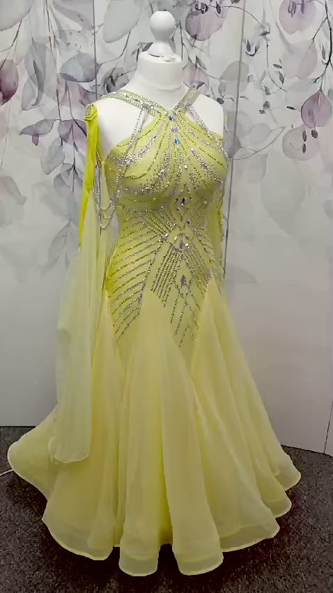 01210 Lemon Competition Ballroom Dance Dress. Beautifully stoned in AB, Night Starry Sky & Sunlight